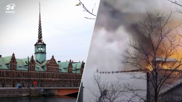 В Копенгагене обвалился 56-метровый шпиль биржи Берсен: жуткий момент попал на видео