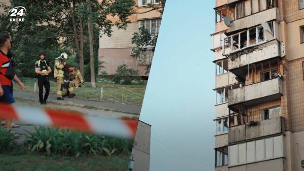 Ворог атакував Київ ракетами, уламками пошкоджено багатоповерхівку: фоторепортаж з місця події