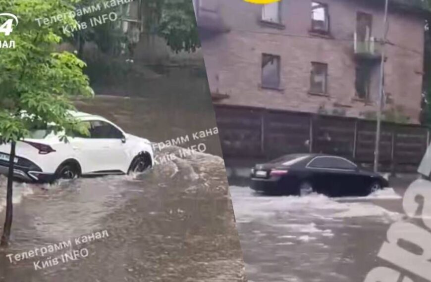 Київ знову затопило: через зливу дороги пішли під воду, місто скували затори