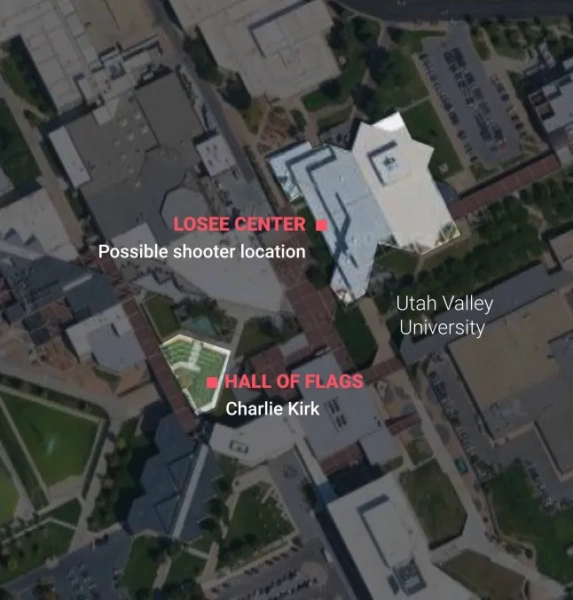 Карта стрільби Чарлі Кірка, Університет долини Юти