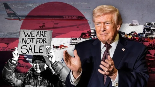 Зображення-макет, на якому на задньому плані зображено Дональда Трампа з літаками, знаком «Не продається» та іншими речами.