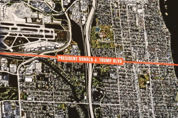 Дорожня карта частини Флориди, на якій позначено частину дороги, яка буде названа на честь Дональда Трампа