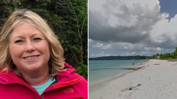 Арлін Лілліс та пляж Дорш на Віргінських островах США, де на неї напала акула.