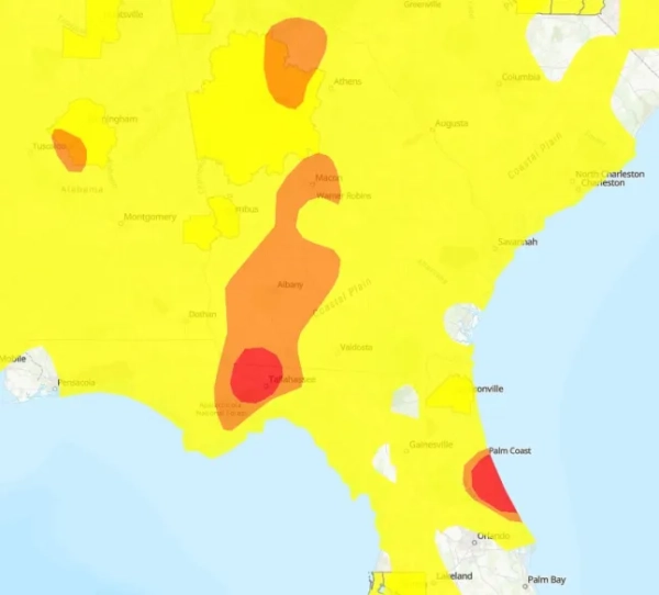 Сповіщення AirNow від EPA показує нездорове повітря навколо міста Дейтона-Біч станом на 3 лютого 2026 року.