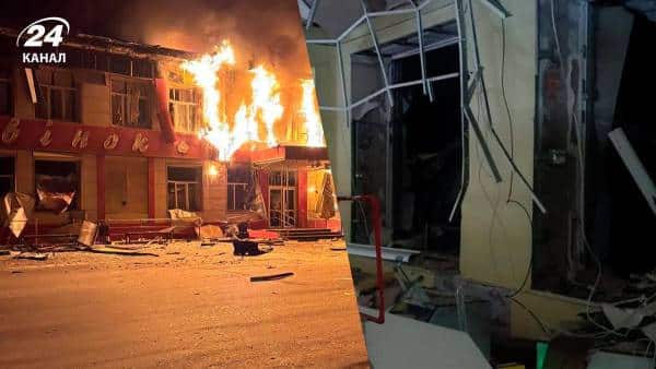 Вражий удар по крамниці в Барвінковому, Харківська область: полум’я охопило будівлю, є травмовані.