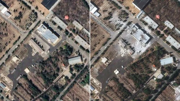 Штаб-квартира ВПС, Тегеран, до та після авіаударів.