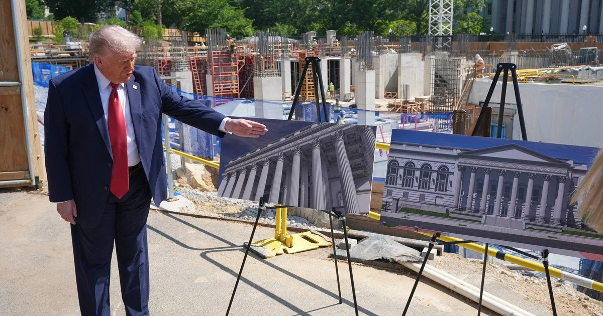 Donald Trump inspects the construction of the White House ballroom