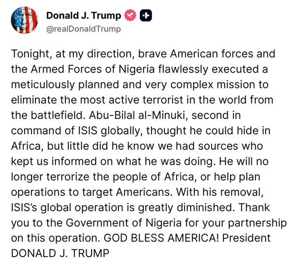 Допис Трампа у Мережі Truth Social.