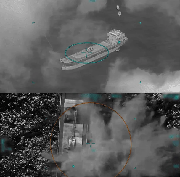 Цільове судно до і в момент удару під час навчань Maritime Strike-North, в ході яких за допомогою морських безпілотників Magura було потоплено списаний корабель. / © United Stated Marine Corps