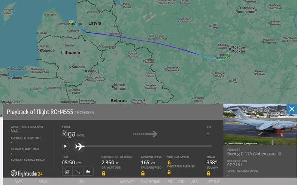 Літак ВПС США. Фото: скрин / © flightradar24