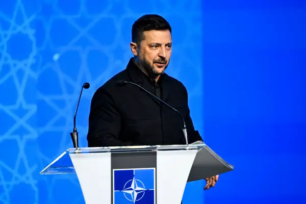 Mandatory Credit: Photo by Emmi Korhonen/Lehtikuva/Shutterstock (16981074i) LKS 20260707 President of Ukraine Volodymyr Zelenskyi speaks at the Defence Industry Forum during the 36th NATO Heads of State and Government Summit in Ankara, Turkey on July 7, 2026. - EMMI KORHONEN / LEHTIKUVA - FINLAND OUT. NO THIRD PARTY SALES. NATO Summit 2026: People, Plans and Products: A Whole-of-Society Approach to Industrial Preparedness, Ankara, Turkey - 07 Jul 2026