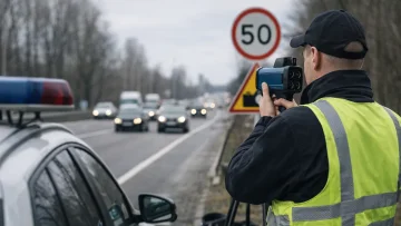 Патрульний поліцейський використовує радар TruCAM для вимірювання швидкості автомобілів