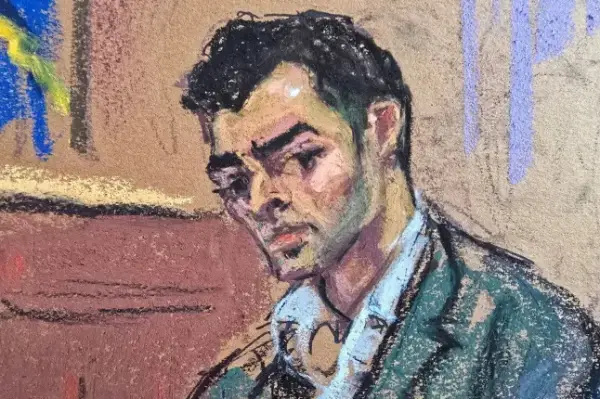 Luigi Mangione, the suspect in the murder of UnitedHealth Group executive Brian Thompson, sits during a pre-trial hearing before New York State Justice Gregory Carro at Manhattan Criminal Court in New York City, New York, U.S., August 11, 2026 in this courtroom sketch. REUTERS/Jane Rosenberg TPX IMAGES OF THE DAY