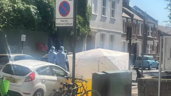 Forensic scene on Willington Road in Clapham, south London, after a man was killed in shooting.