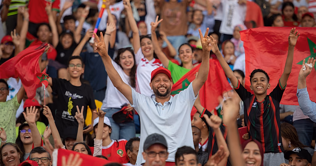 Moroccan fans cheer their team during the women's African Cup of Nations (WAFCON) final soccer match between Morocco and South Africa, in Rabat, Morocco, July 23, 2022.