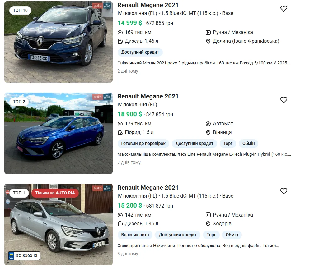 Скільки коштують дорожчі Renault Megane.