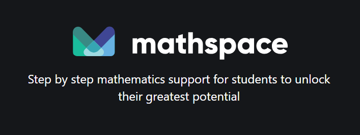 Логотип Mathspace білими літерами на чорному тлі. Слоганом є: «Покрокова підтримка математики для учнів».