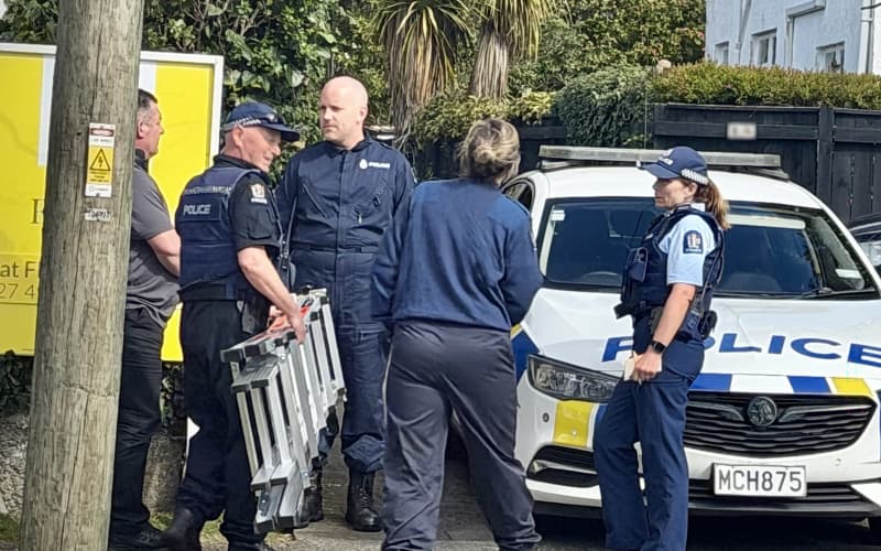 Rotorua police at the scene of the triple homicide on High Street in Glenholme.