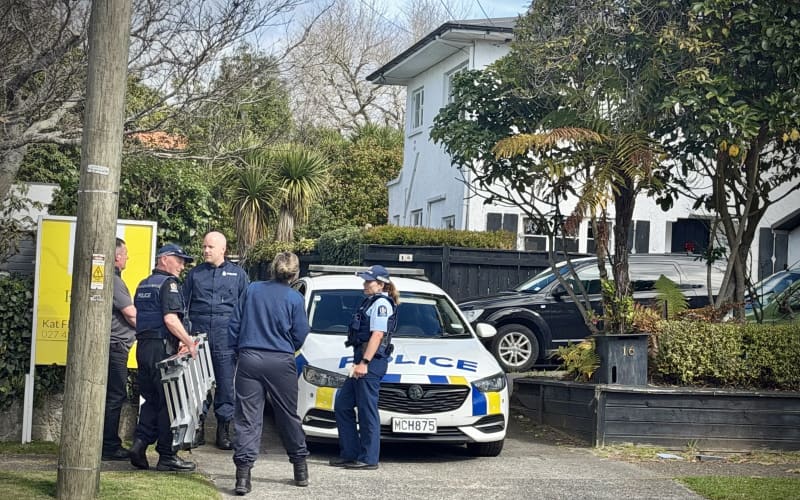Rotorua police at the scene of the triple homicide on High Street in Glenholme.