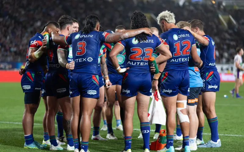 Warriors huddle - NZ Warriors v Newcastle Knights - Finals Week 2 - NRL Rugby League at Eden Park, Auckland, New Zealand. Sunday 20th September 2026. © Photo: Brett Phibbs / Photosport