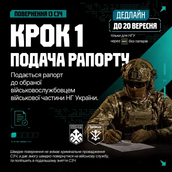 Нацгвардійці-втікачі можуть добровільно повернутися до лав НГУ до 20 вересня