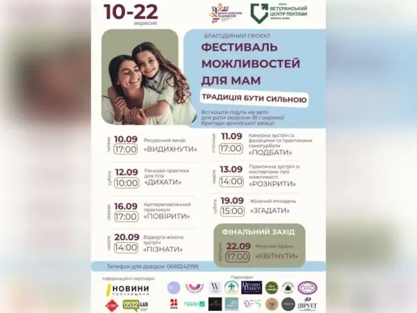 У Полтаві відбудеться фестиваль можливостей для мам військовослужбовиць, ветеранок та дружин військових